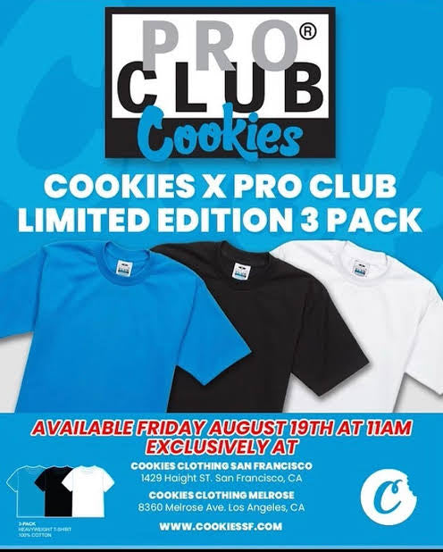 Cookies × PRO CLUB ダブルネーム 無地Tシャツ